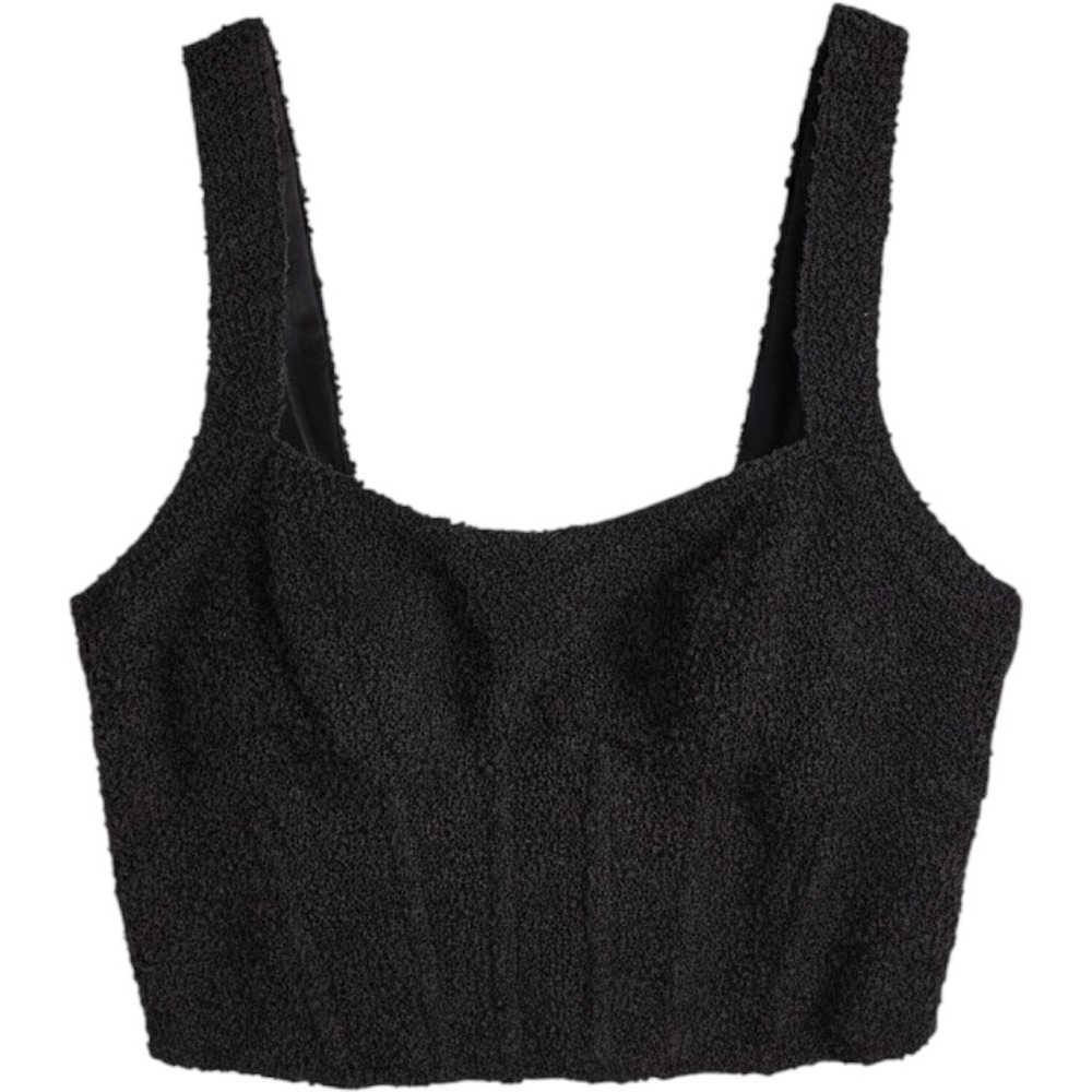 NWT H&M Textured Crop Tank Top Black Square Neck Sleeveless Women's‎ XS